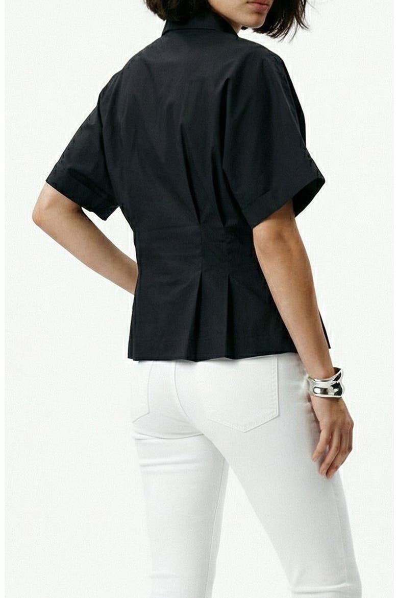 Pleated Button Half Placket Peplum Hem Shirt, Alternate, color, BLACK
