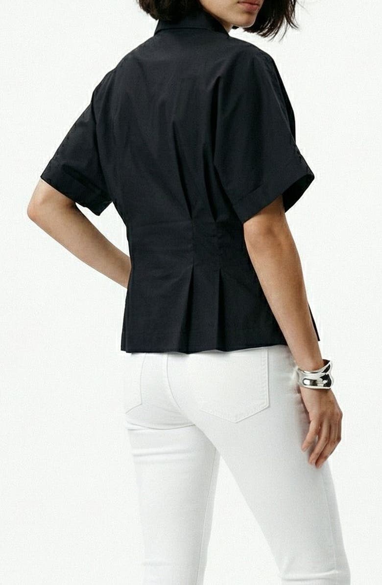 VERO MODA Pleated Button Half Placket Peplum Hem Shirt, Alternate, color, Black