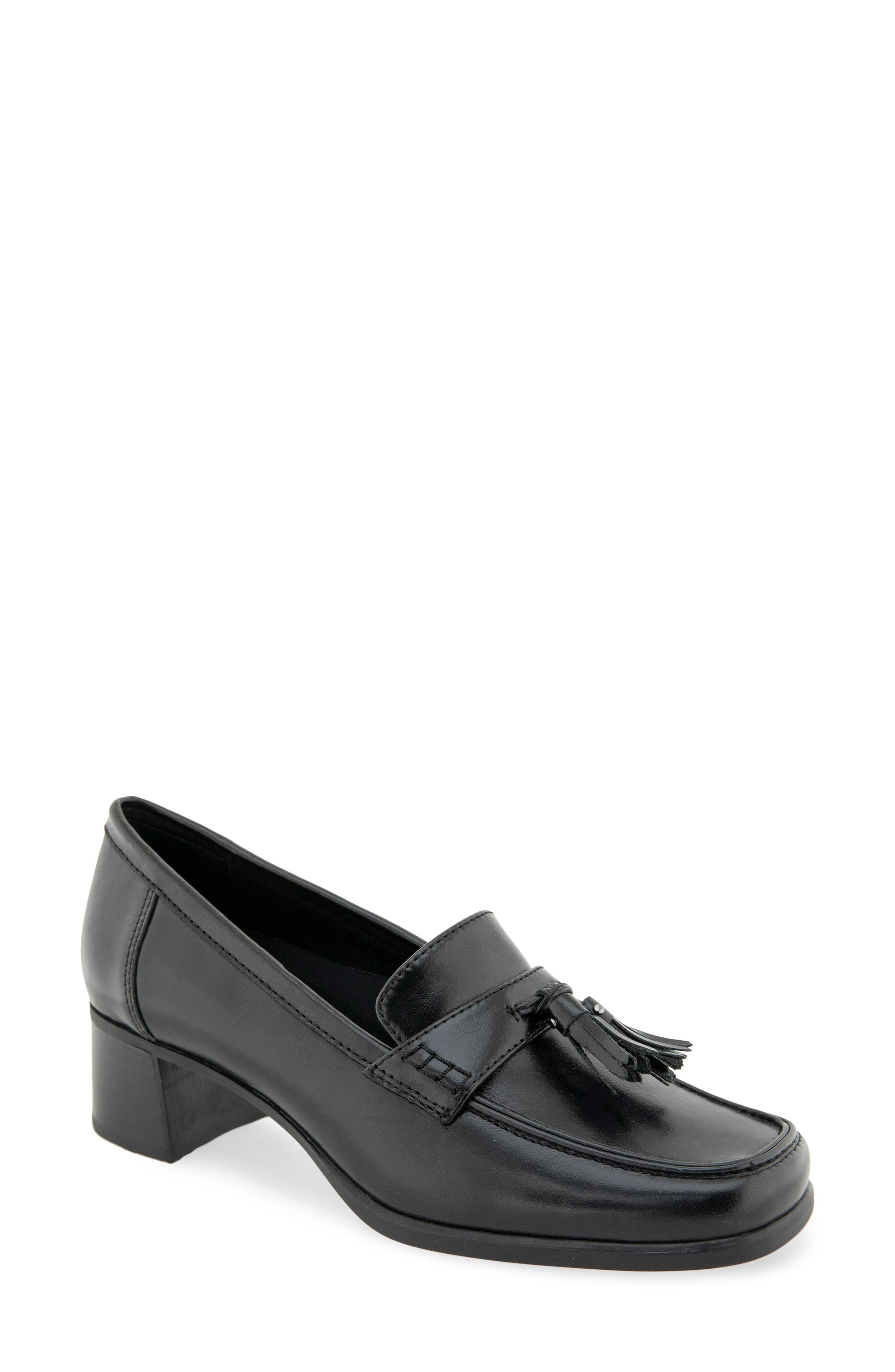 Skarlet Leather Loafer Pump, Main, color, BLACK LEATHER