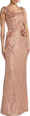 Mac Duggal Sleeveless Sequin Column Gown With 3D Flowers