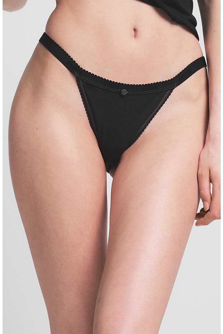 Lightweight Cotton Logo Picot String Bikini, Main, color, SOOT TONAL