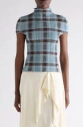 Acne Studios Plaid Short Sleeve Wool Funnel Neck Sweater