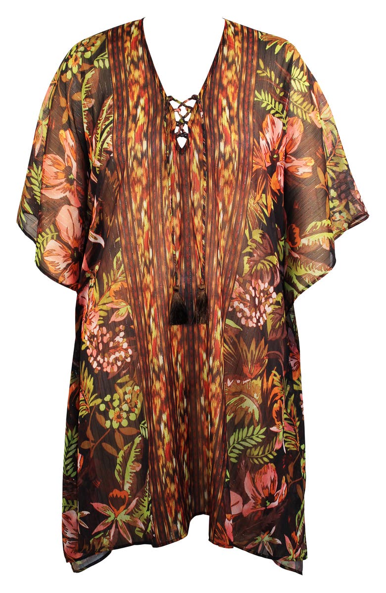 Miraclesuit<sup>®</sup> Botanico Mixed Print Metallic Stripe Cover-Up Caftan, Alternate, color, Blm