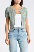 Vigoss Crop Pointelle Short Sleeve Cardigan