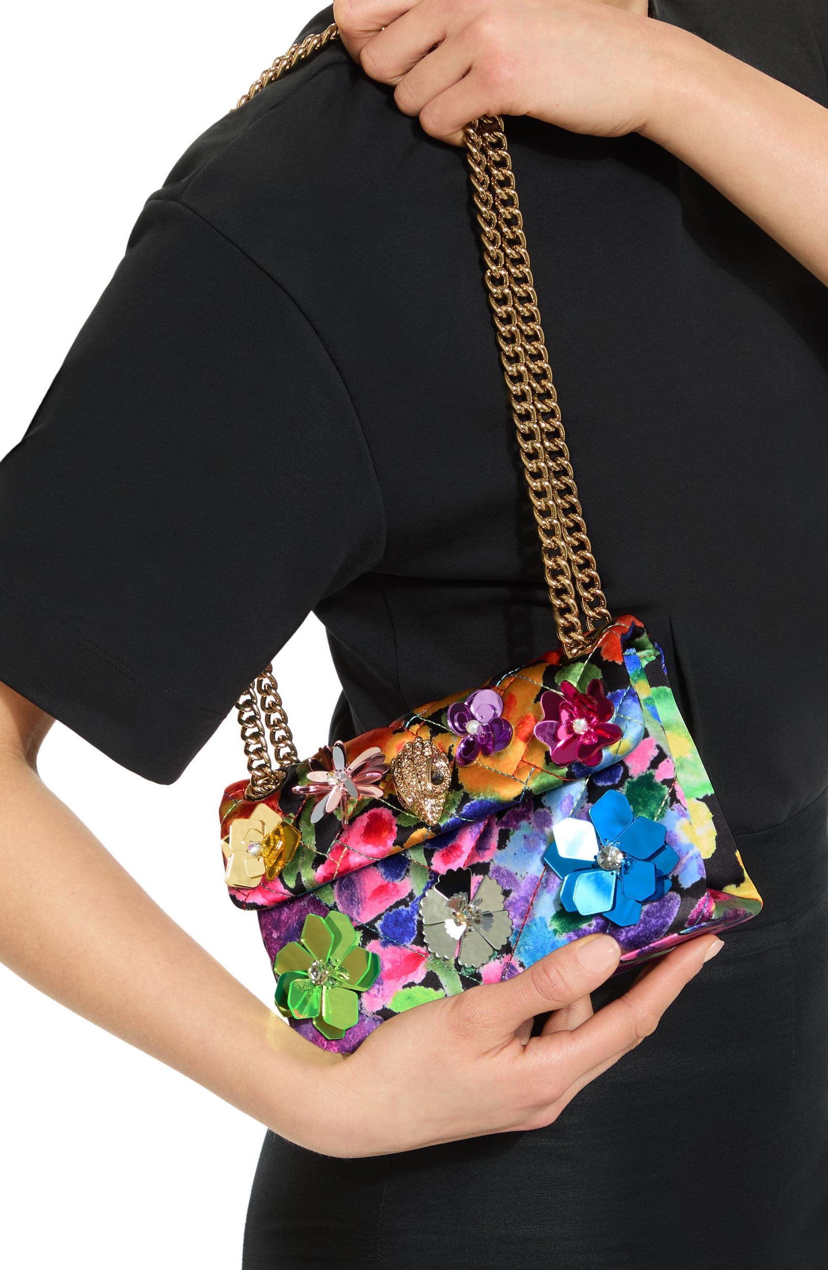 Mini Kensington Quilted Crossbody Bag, Alternate, color, BLACK FLORAL