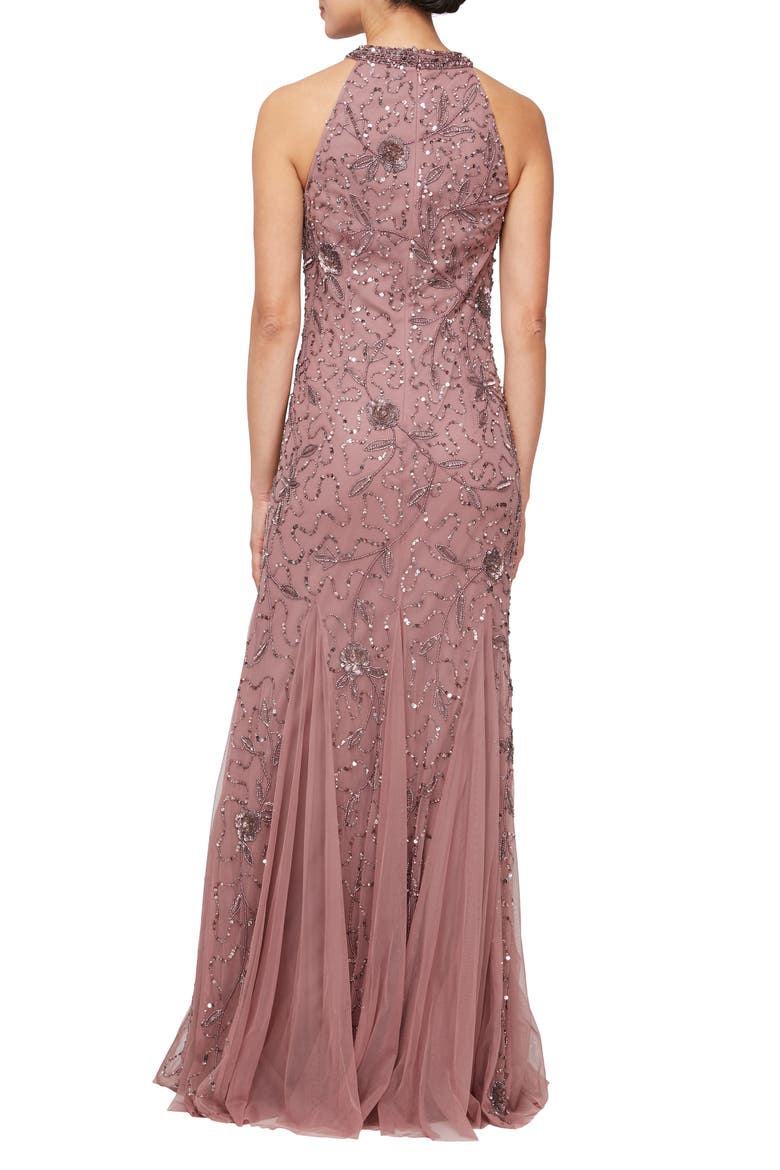 alex evenings embellished halter dress Beaded Neck Gown (Women) TEMPPROMO