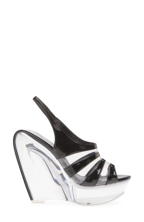 Jeffrey Campbell Slo Mo Slingback Platform Wedge Sandal In Black Patent Combo