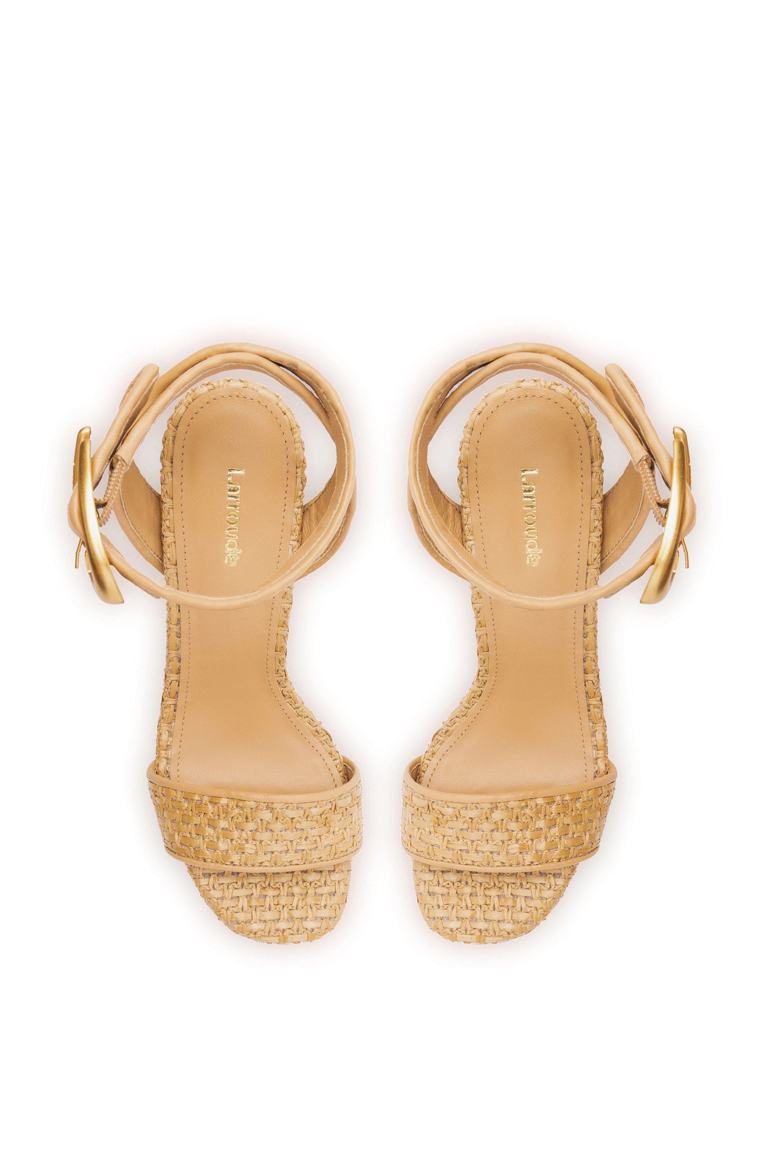 Larroudé Dolly Verona Sandal, Alternate, color, Beige Leather And Raffia