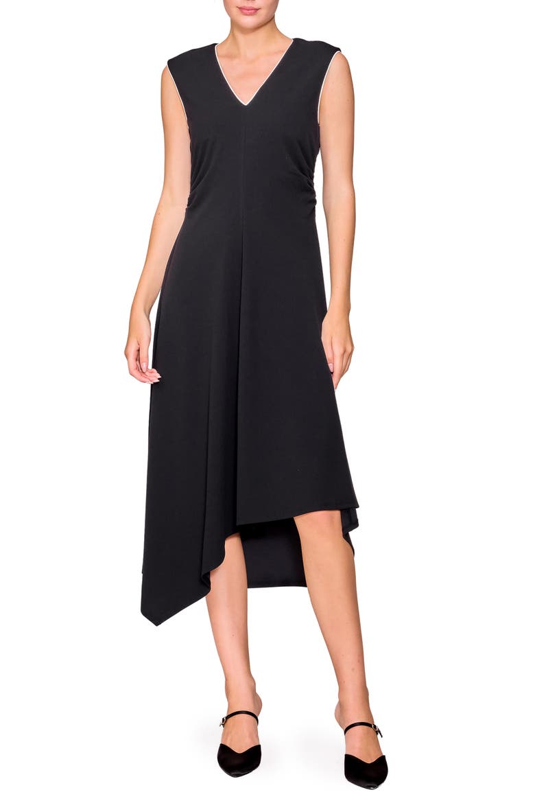 Side Ruched Asymmetric Dress, Main, color, BLACK