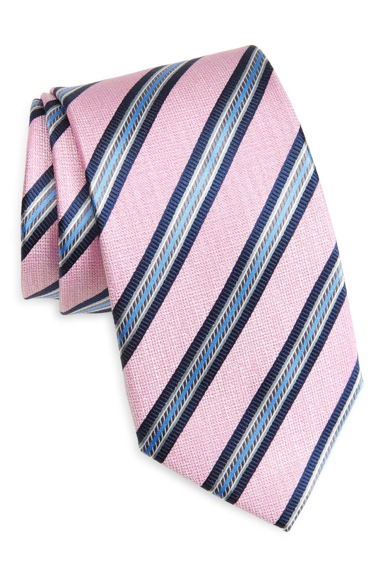 Stripe Silk Tie, Main, color, PINK
