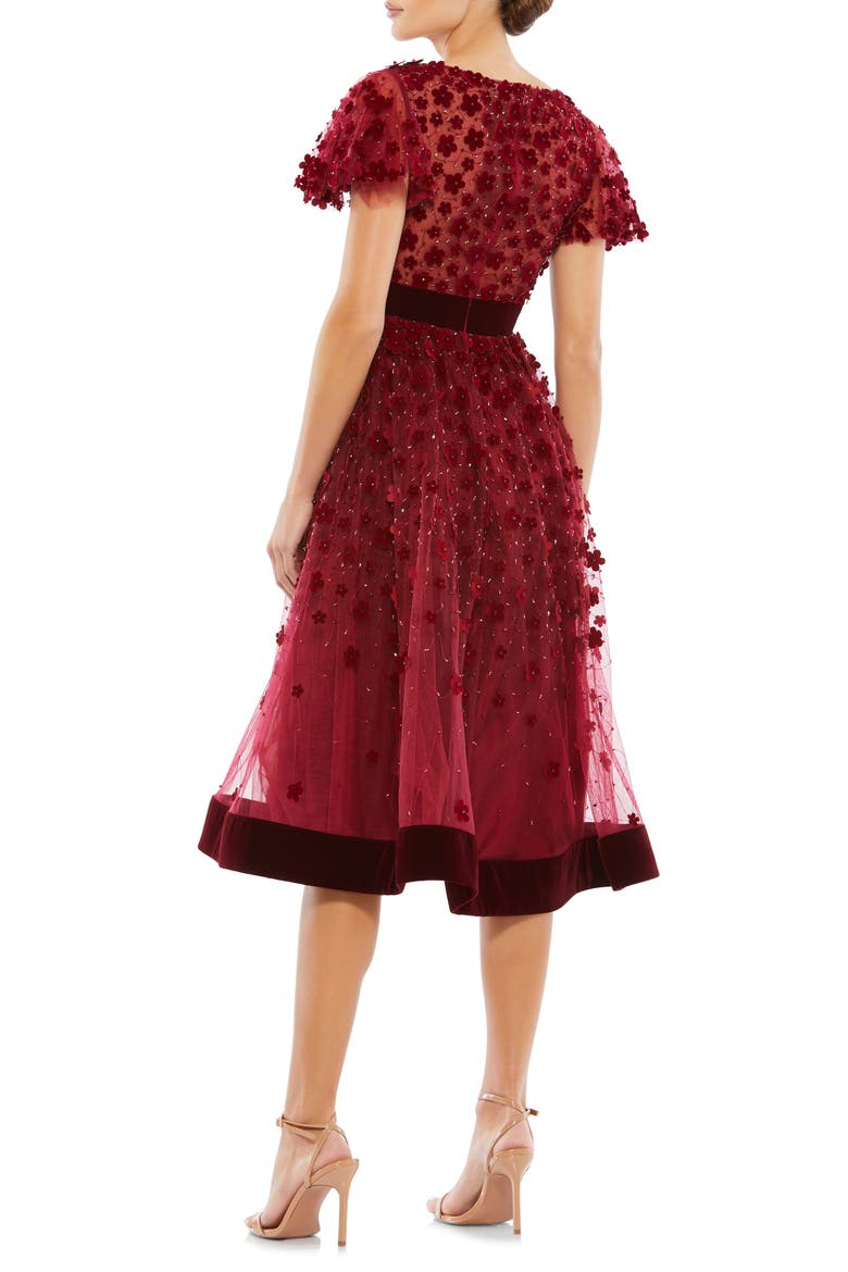 Embellished Butterfly Sleeve Velvet Hem Midi Dress, Alternate, color, BURGUNDY