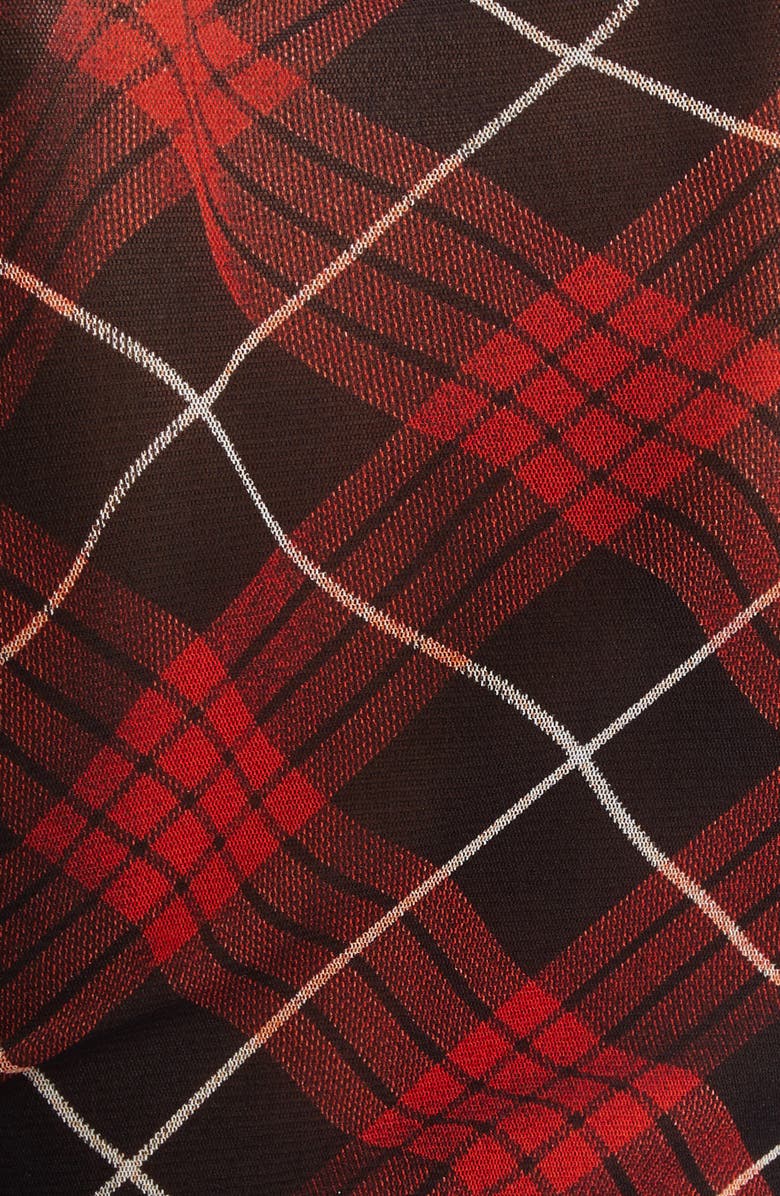 Jean Paul Gaultier Draped Plaid Long Sleeve Mesh Top, Alternate, color, 