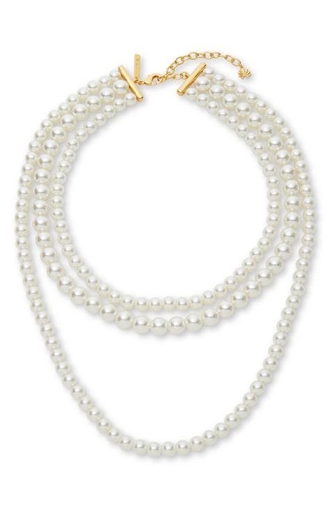 Triple Strand Faux Pearl Necklace