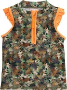 RuffleButts UPF50+ Sleeveless Zip Ruffle Sleeve Active Top