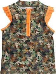 RuffleButts UPF50+ Sleeveless Zip Ruffle Sleeve Active Top