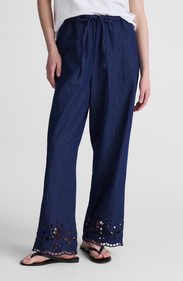 Madewell Eyelet Denim Pull-On Pants, Main, color, Marfield Wash