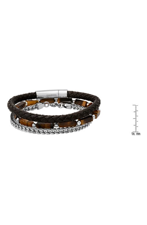 Hmy Jewelry Set Of 3 Tiger's-eye, Chain & Leather Bracelets In Black