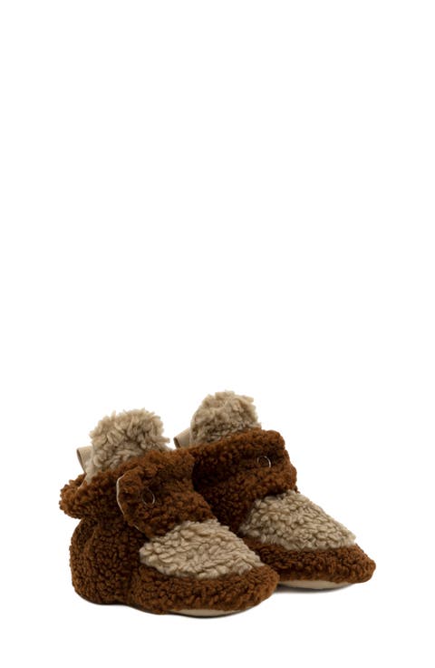 Cozy Faux Shearling Snap Bootie (Baby & Walker)