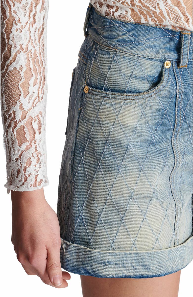 Balmain Short Diamond Denim Shorts, Alternate, color,