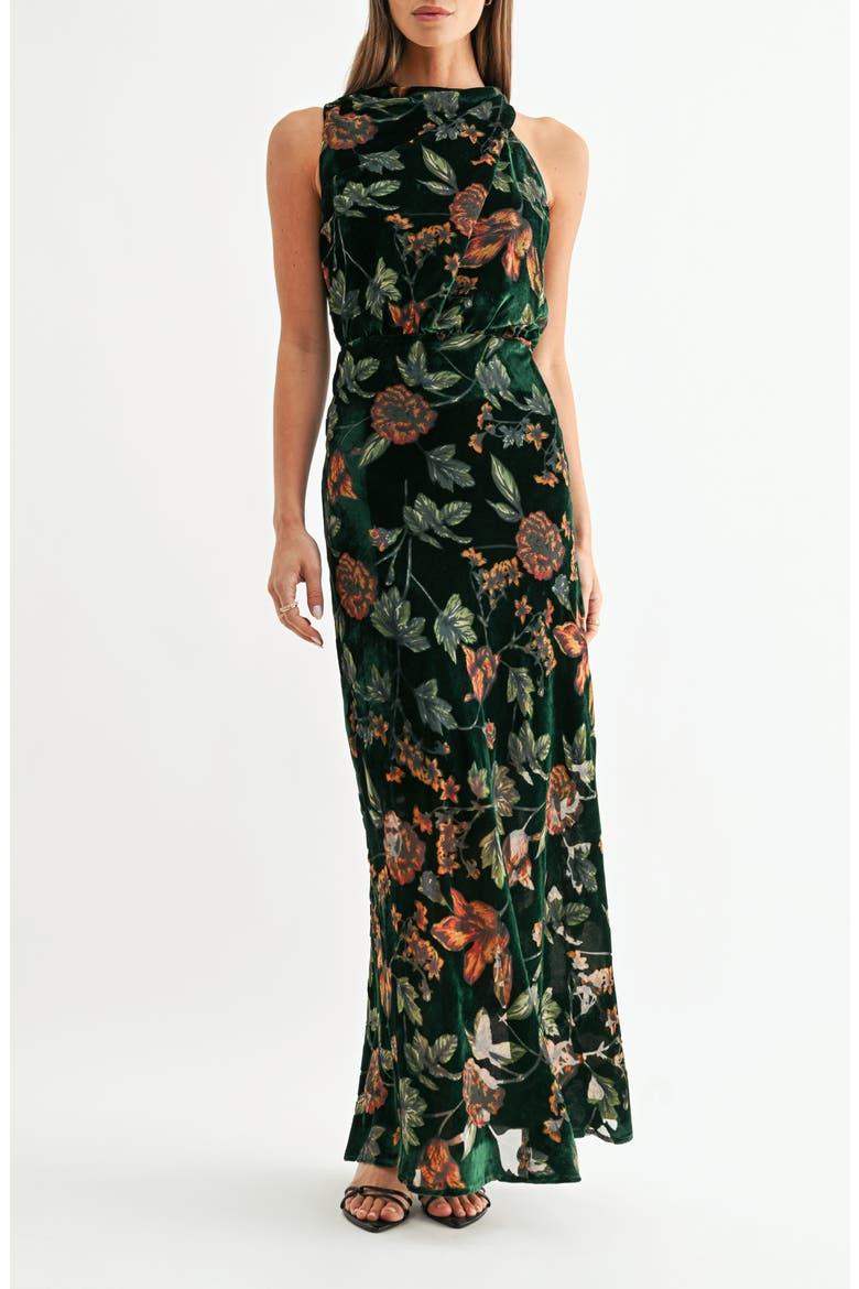 Athena Floral Burnout Maxi Dress, Main, color, DARK GREEN MULTI