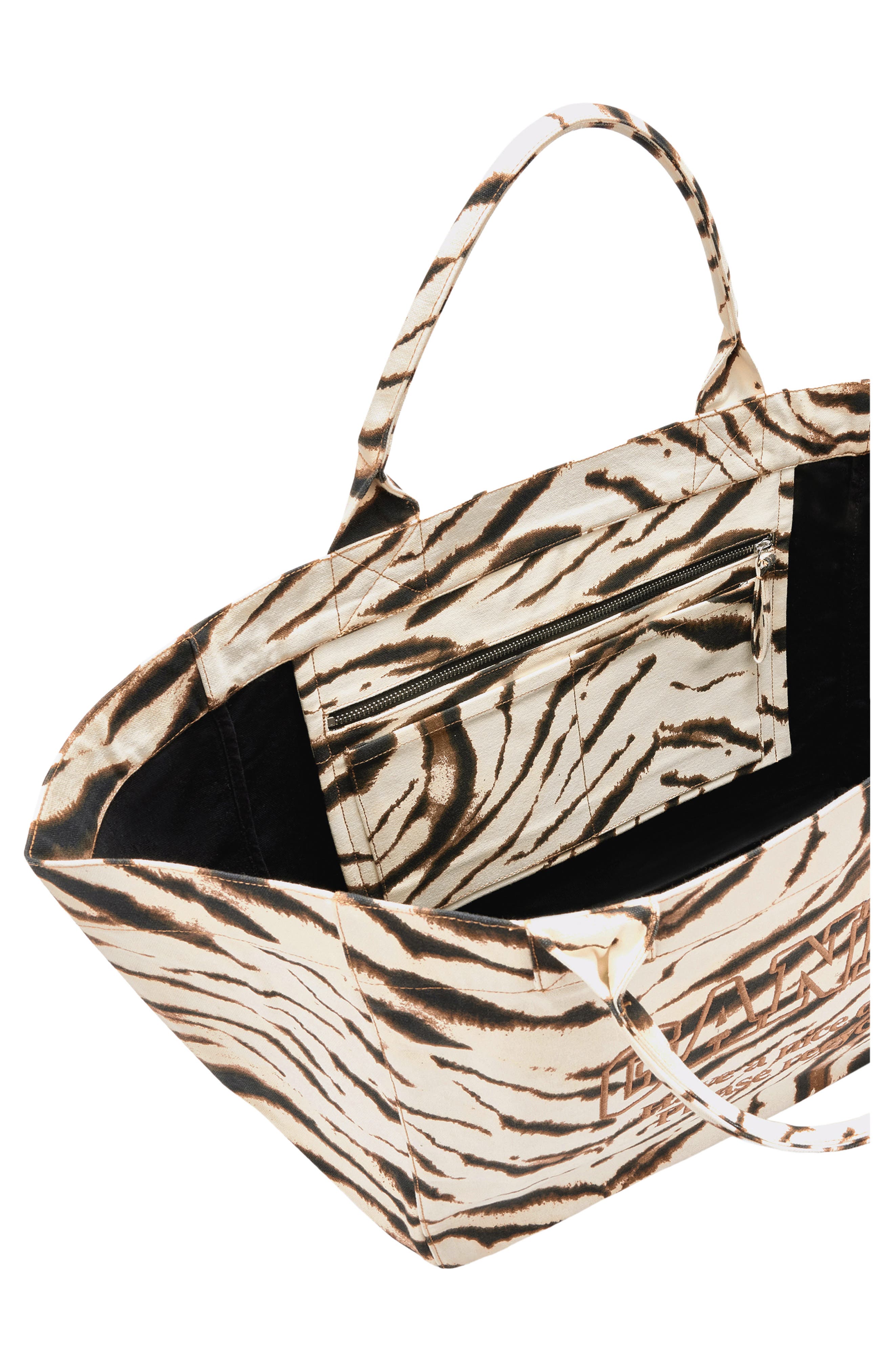 Ganni XXL Zebra Print Shopper Bag, Alternate, color, Egret