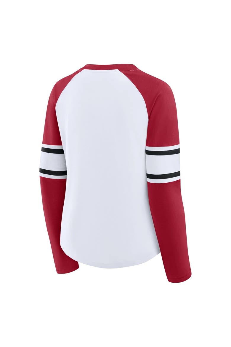 Women's Fanatics White/Scarlet San Francisco 49ers Redzone Blitz Package Raglan Lace-Up V-Neck Long Sleeve T-Shirt, Alternate, color, White