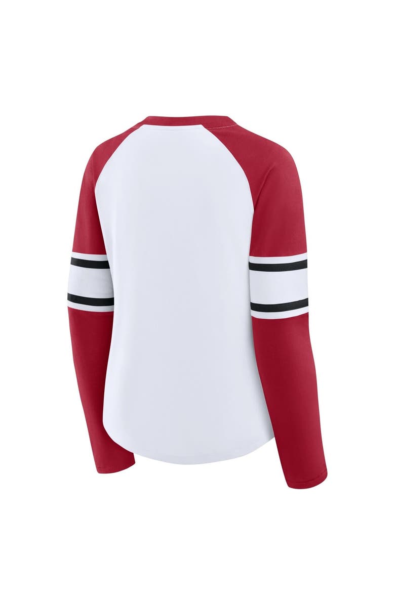 FANATICS Women's Fanatics White/Scarlet San Francisco 49ers Redzone Blitz Package Raglan Lace-Up V-Neck Long Sleeve T-Shirt, Alternate, color, White