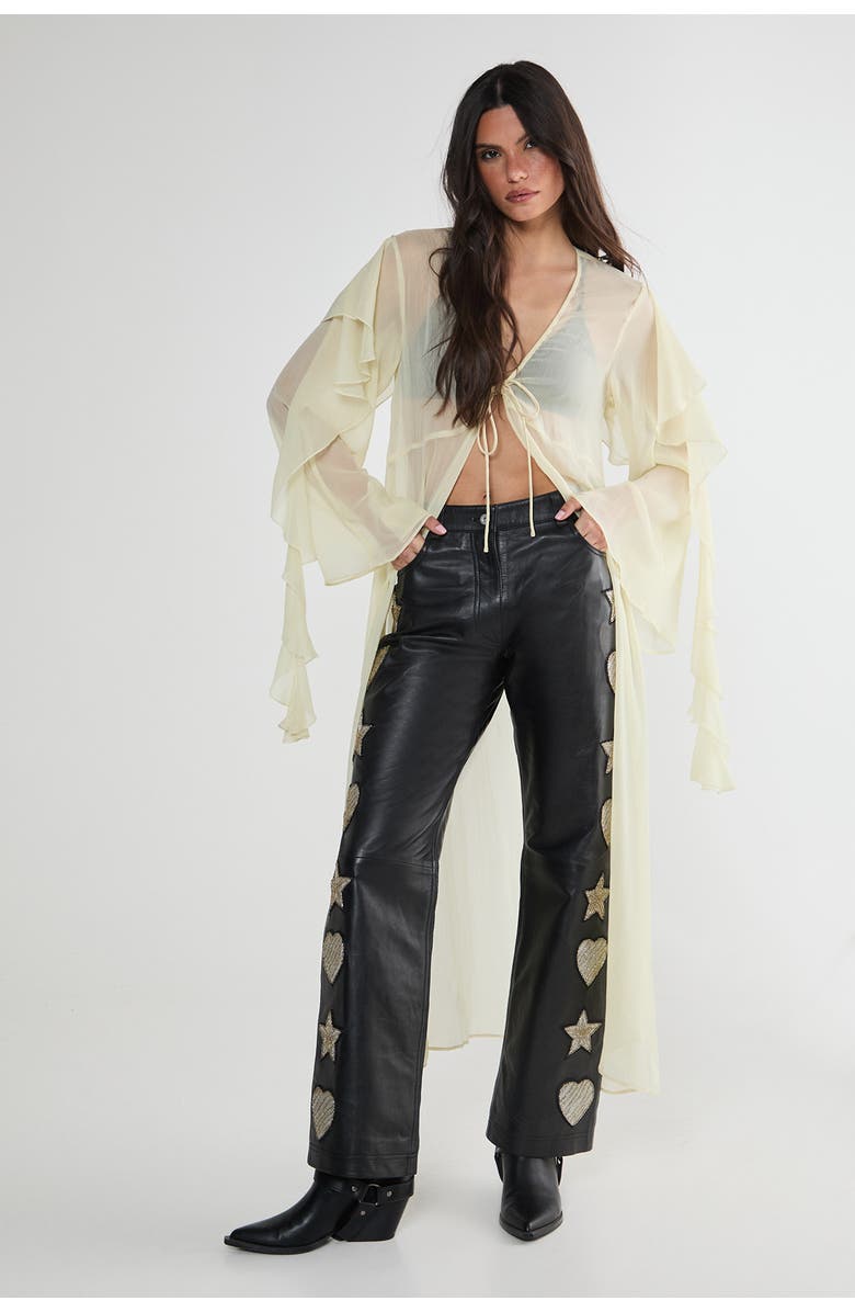 NASTY GAL Leather Patched Pants, Alternate, color, Black