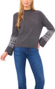Halogen® Fair Isle Accent Mock Neck Sweater