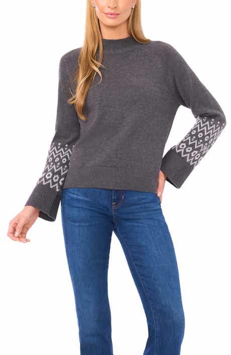 Halogen® Fair Isle Accent Mock Neck Sweater