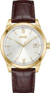 HUGO Langford Leather Strap Watch, 39mm