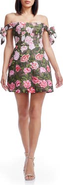 Dress the Population Meris Floral Embroidered Off the Shoulder Minidress