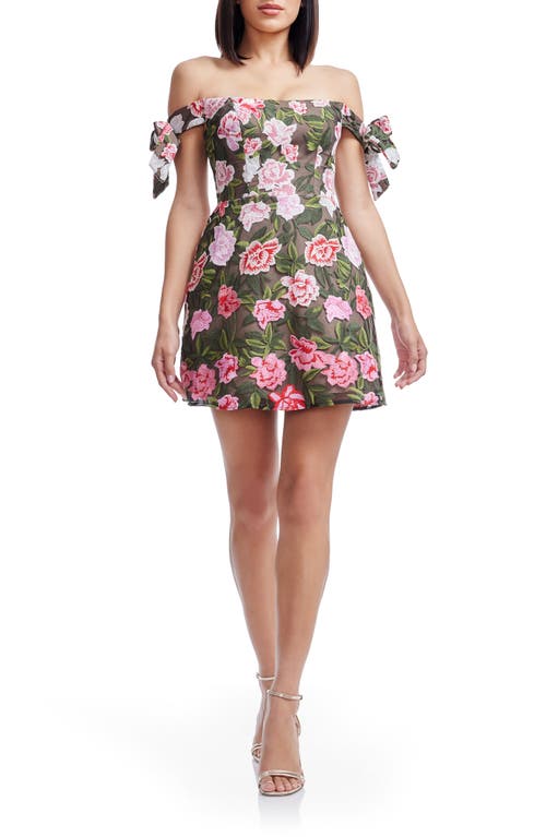 Dress the Population Meris Floral Embroidered Off the Shoulder Minidress in Pink Rose Multi 