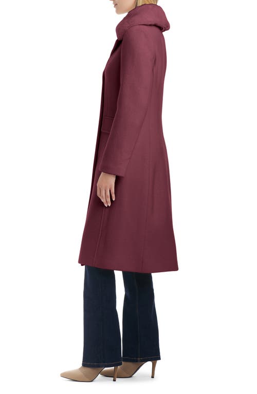 Vince Camuto Double Breasted Wool Blend Coat With Removable Faux Fur Collar In Burgundy