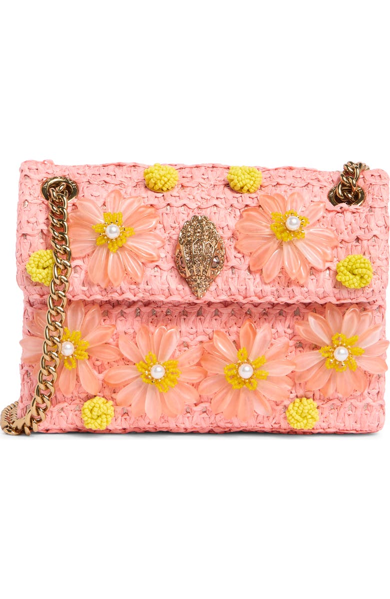 Kurt Geiger London Mini Kensington Raffia Convertible Shoulder Bag, Main, color, Light Pink/ Pastel Orange