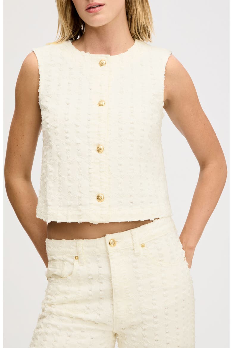 Sleeveless Distressed Denim Crop Top, Main, color, ECRU