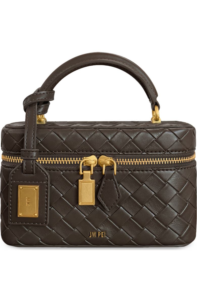 JW PEI Cleo Woven Faux Leather Top Handle Bag, Main, color, Dark Brown