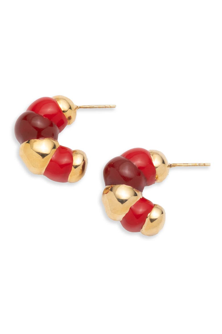 Enamel Bellmer Hoop Earrings, Alternate, color, GOLD/ RED