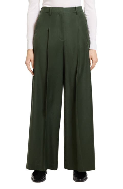 Wide Leg Pleated Virgin Wool Trousers