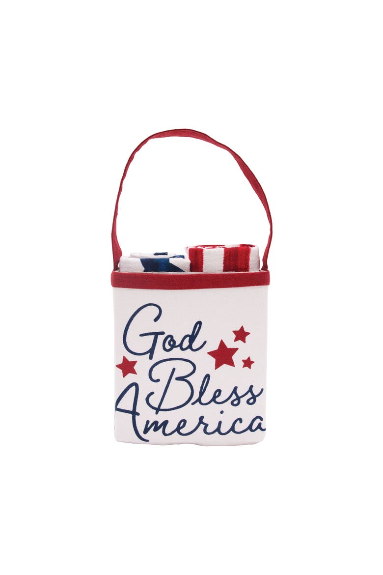 God Bless Stars Stripes Patriotic 100% Cotton Set of 3 Handtowels Gift Set, Main, color, Red