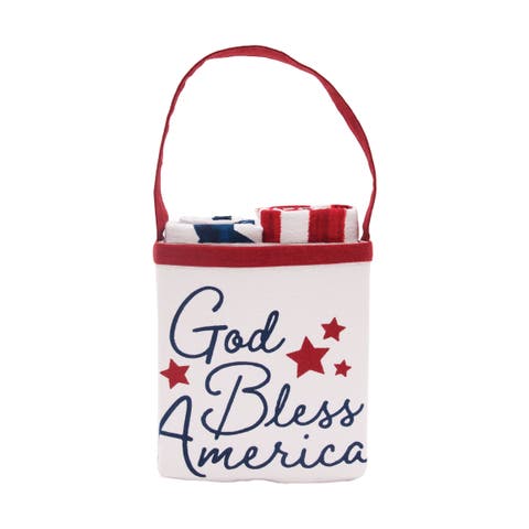 God Bless Stars Stripes Patriotic 100% Cotton Set of 3 Handtowels Gift Set