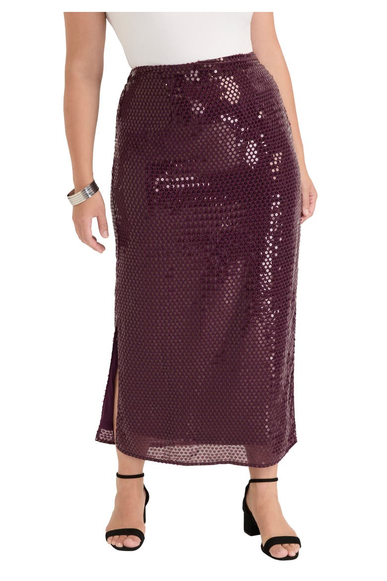 Sequined Midi Skirt, Main, color, DARK PURPLE