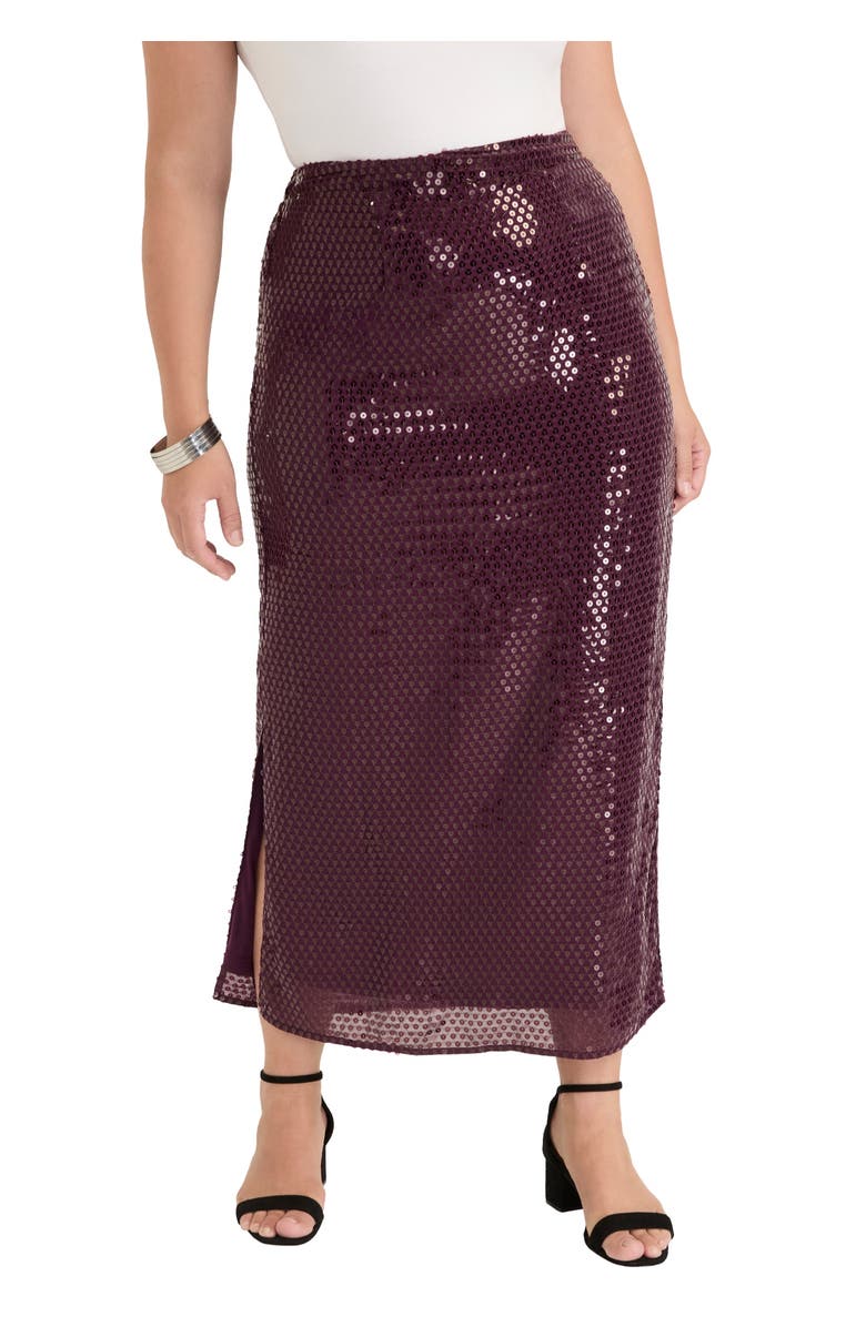 June + Vie Sequined Midi Skirt, Main, color, Dark Purple