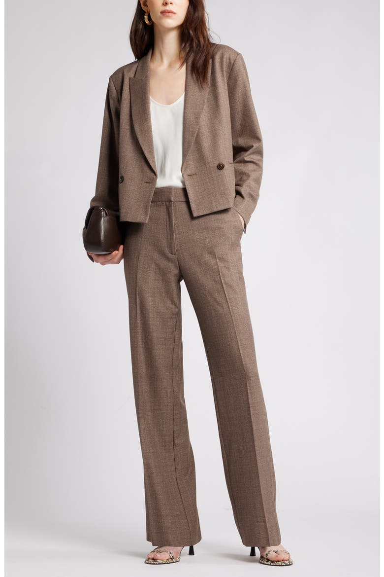 Double Breasted Crop Blazer, Alternate, color, BROWN MELANGE