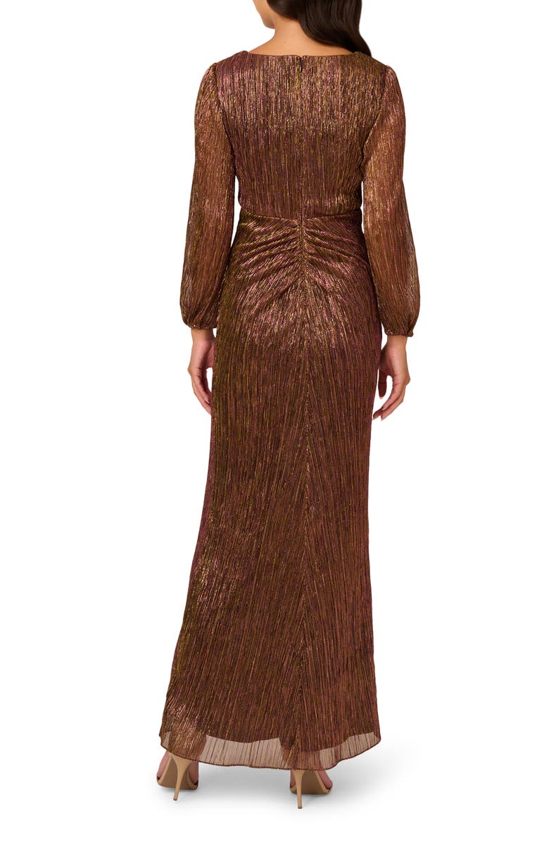 Adrianna Papell Metallic Long Sleeve Mesh Evening Gown, Alternate, color, 