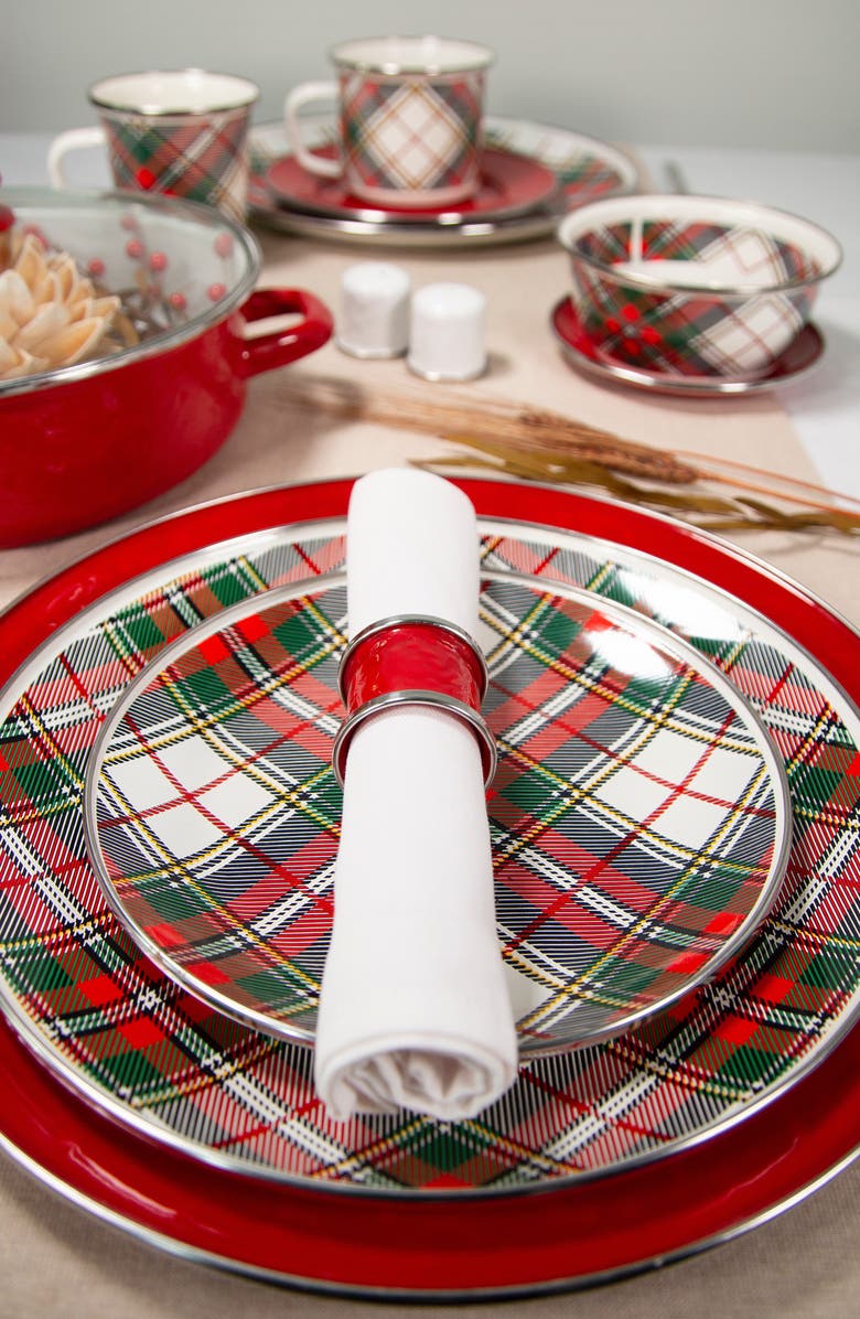 Golden Rabbit Enamelware Highland Plaid Set of 4 Enameled Grande Mugs, Alternate, color,