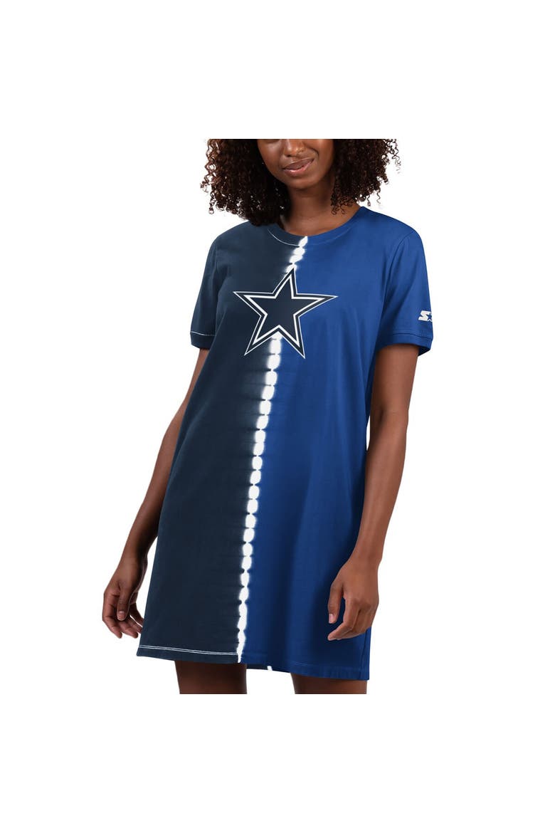 Women's Starter Navy Dallas Cowboys Ace Tie-Dye T-Shirt Dress, Main, color, Navy