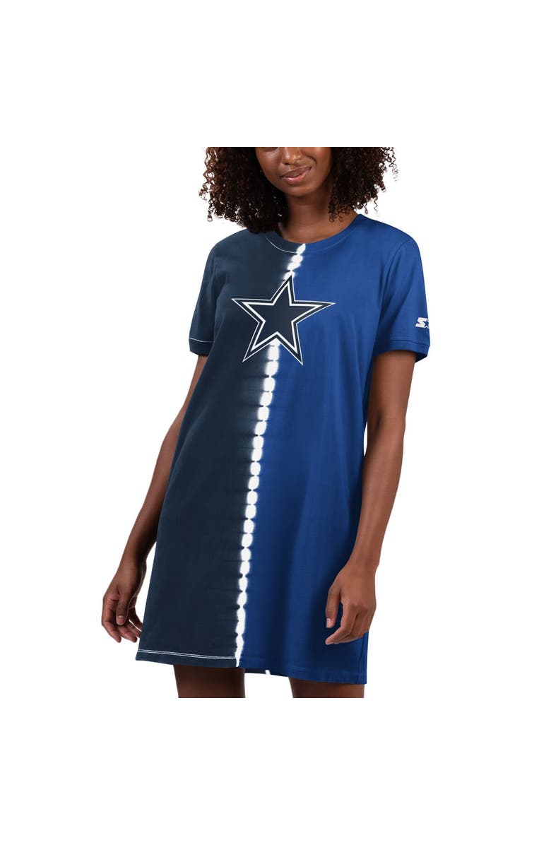 STARTER Women's Starter Navy Dallas Cowboys Ace Tie-Dye T-Shirt Dress, Main, color, Navy