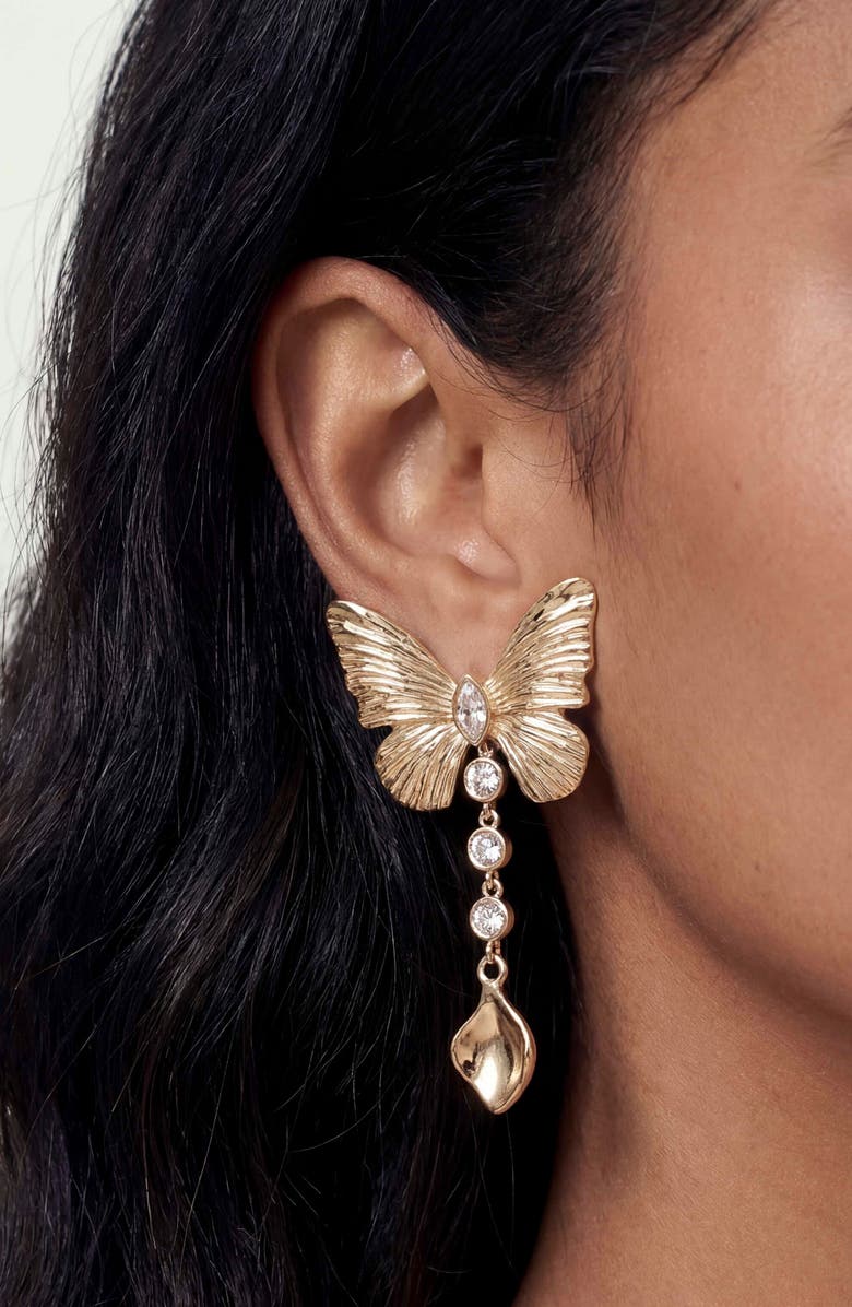 Ettika Fluttering Glow Drop Earrings, Alternate, color, Gold