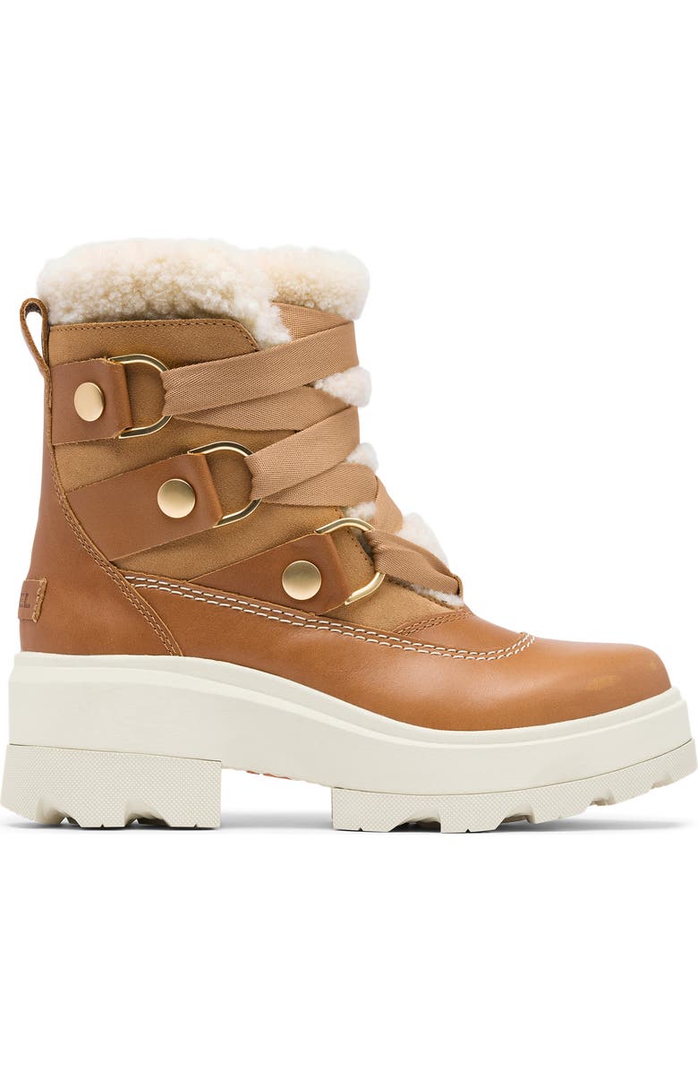 SOREL Joan FRWD Cozy Genuine Shearling Trim Waterproof Boot, Alternate, color, Tawny Buff/ Honey White